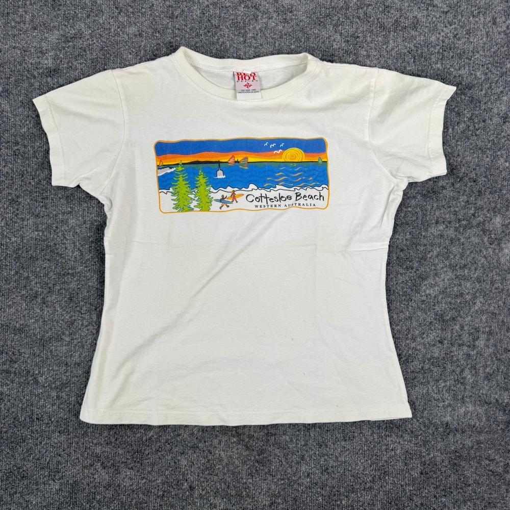 Red Hot Design T-Shirt Womens Size M White Cottesloe Beach Australia Graphic Tee